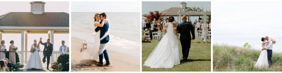 Lakeside beach wedding florals overlooking Lake Michigan